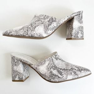 Coconuts by Matisse White Snake-Embossed Chunky High Noon Mules Size 7
